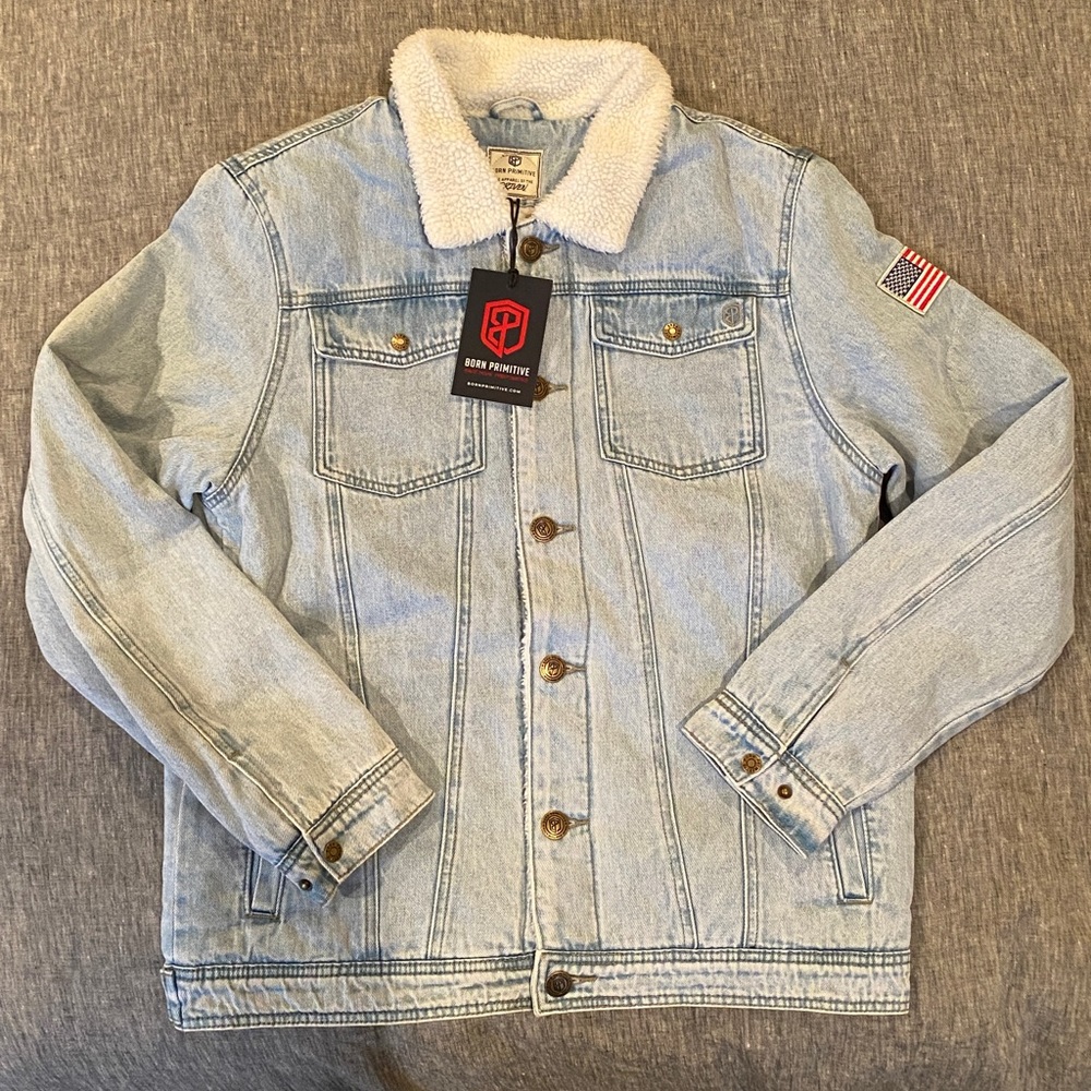 Men’s Born Primitive Light Blue Denim Sherpa Collar Jacket